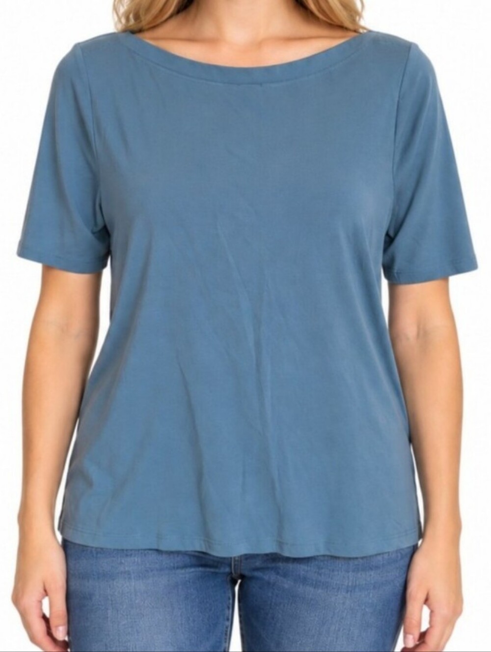 Charter Club Large Women's Solid Light Blue 3/4 Sleeve Cotton Scoop Neck Top